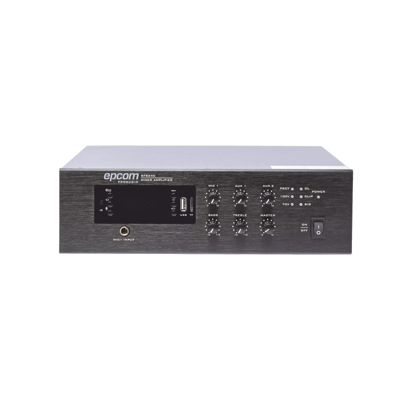 SF-B240-Mini Amplificador de Audio Mezclador | 240W RMS | Sistema 70/100V | MP3 | Tuner | Bluetooth | Musica ambiental y Voceo