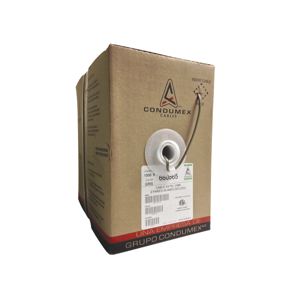 660565 - Caja de 1000 ft ( 305 m ) / 4 X 24 AWG / Cable TELEFÓNICO EK-TEL-CMR / Uso Interior