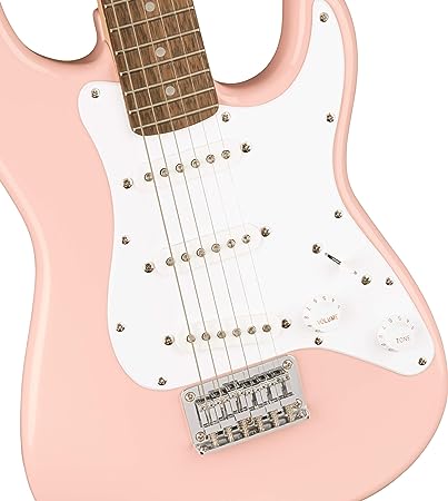Squier Mini Stratocaster - Guitarra eléctrica, rosa concha, diapasón de laurel