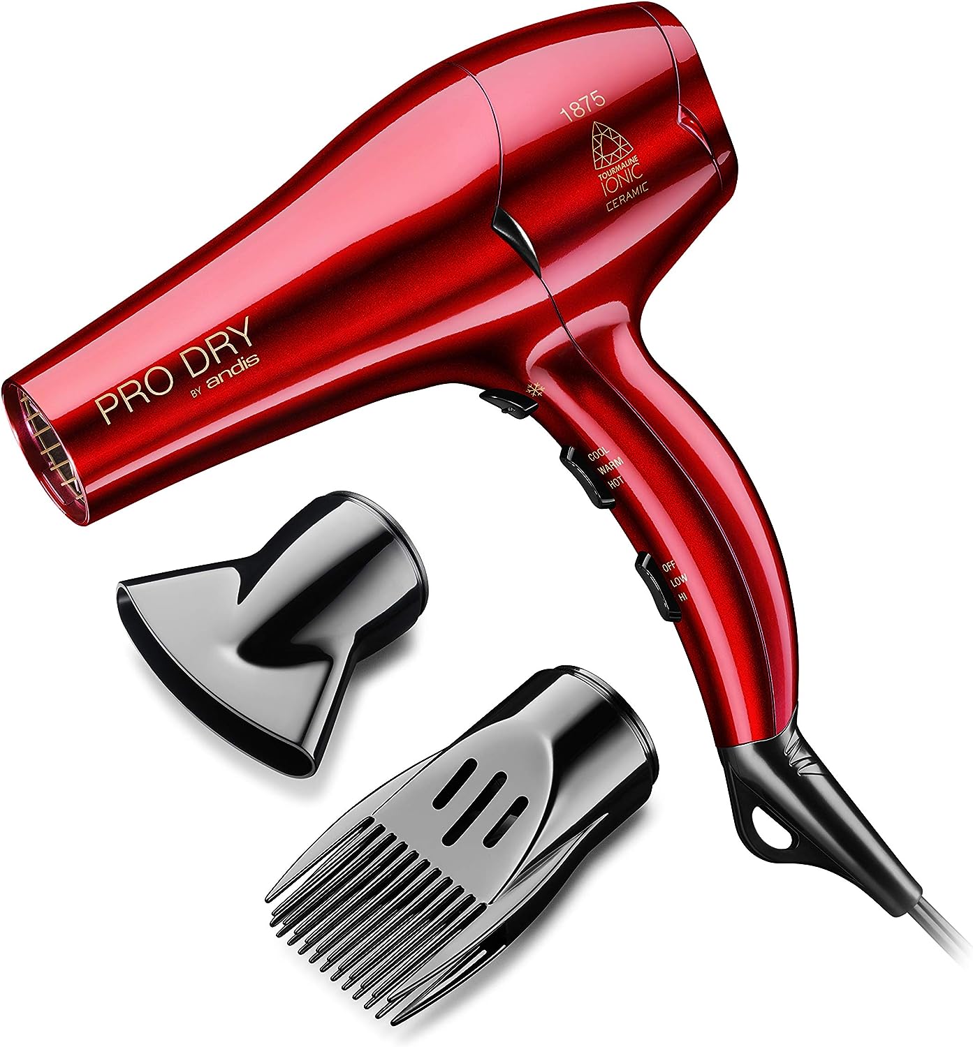 HVS-1 Pro Dry Tourmaline Ceramic Dryer, 1875W, Red