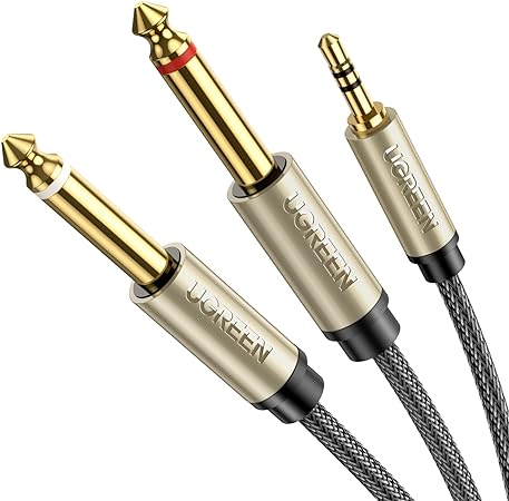 10615 UGREEN Cable Audio 3.5mm a Doble 6.35 mm, Cable de Audio Estéreo Compatible con iPhone, iPod, Tarjeta de Sonido para Ordenador, Reproductor de CD, Sistema Estéreo Doméstico, Mesa de Mezclas(2M)