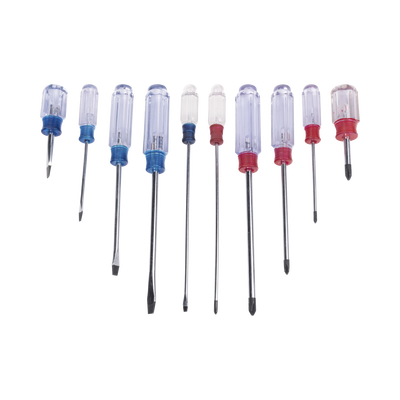 EP-970A Juego de 10 Desarmadores Mango Plástico (Uso Ligero), Puntas magnética, 5 Puntas Planas (-) y 5 Puntas Phillips. (+)