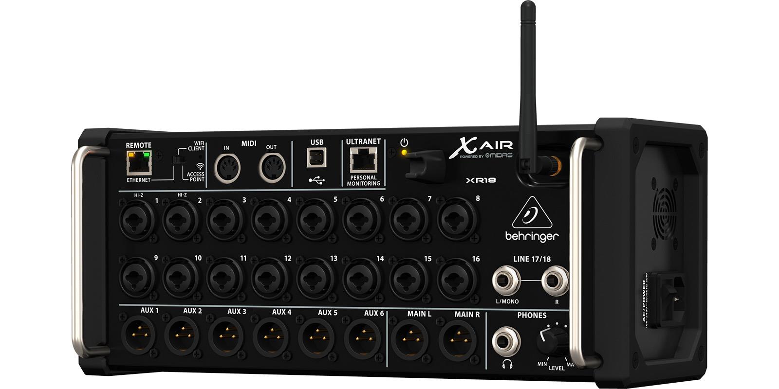 xr18 Mezcladora digital de rack para tablets iPad/Android de 18 entradas con 8 preamps MIDAS, 8 entradas de línea, ideal para aplicaciones