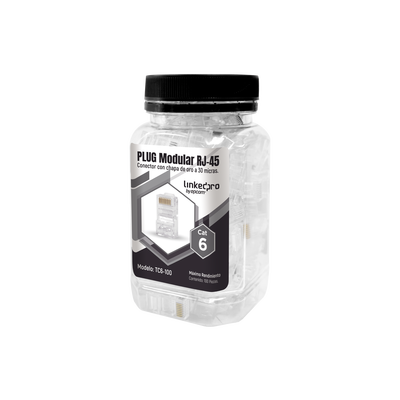 TC6-100 Bote con 100 Piezas de Plug Modular RJ45 Cat6 sin blindaje, chapado de oro a 30 micras para durabilidad extrema