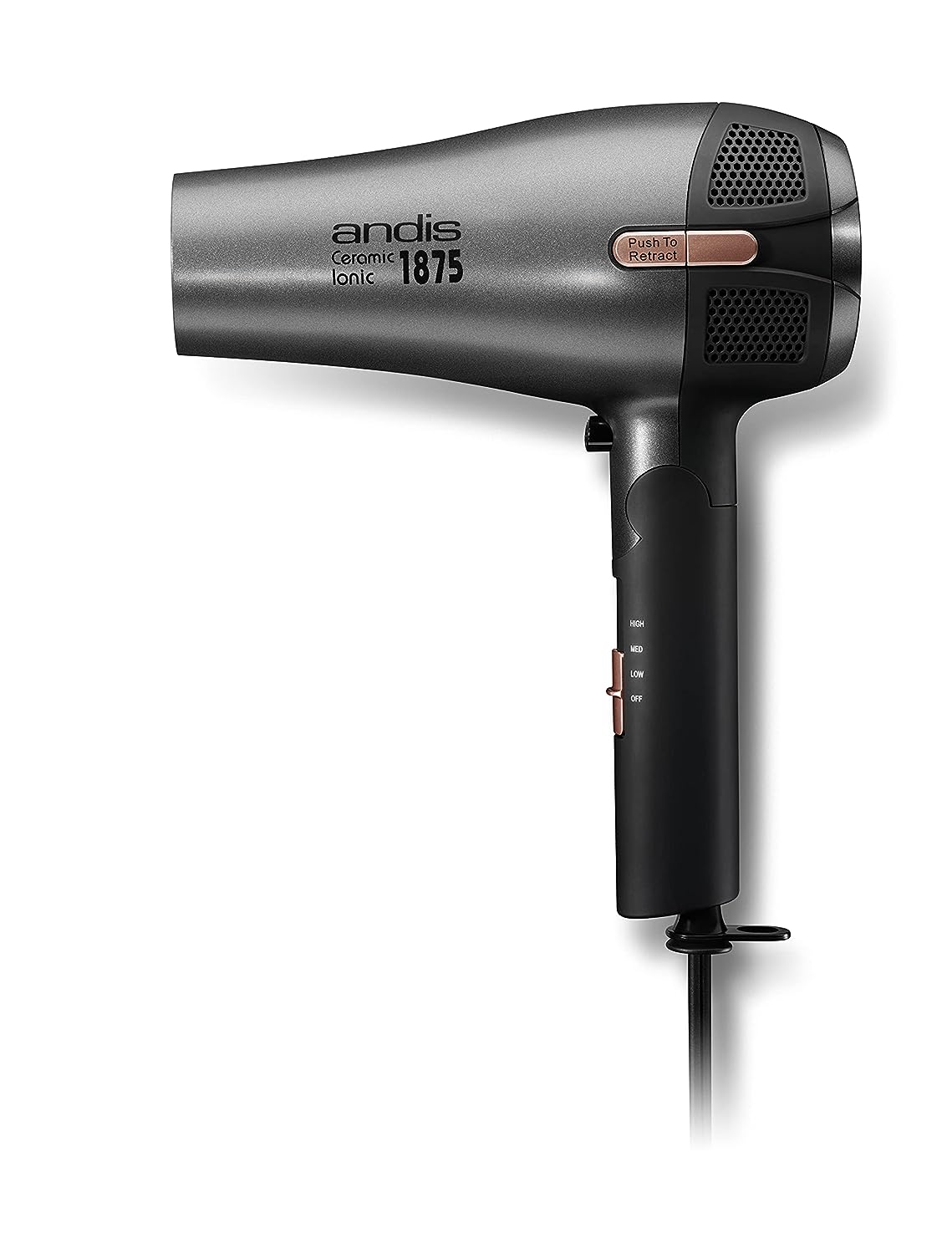 RC-4 Fold-N-Go Ceramic Ionic Dryer, Retractable Cord, 1875W, Black/Silver