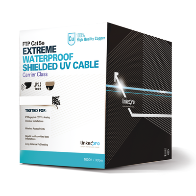 PRO-CAT5-EXT-LITEW Bobina de cable de 305 m, Cat5e, para intemperie, sin blindar, color blanco, UL, para aplicaciones en CCTV, redes de datos.