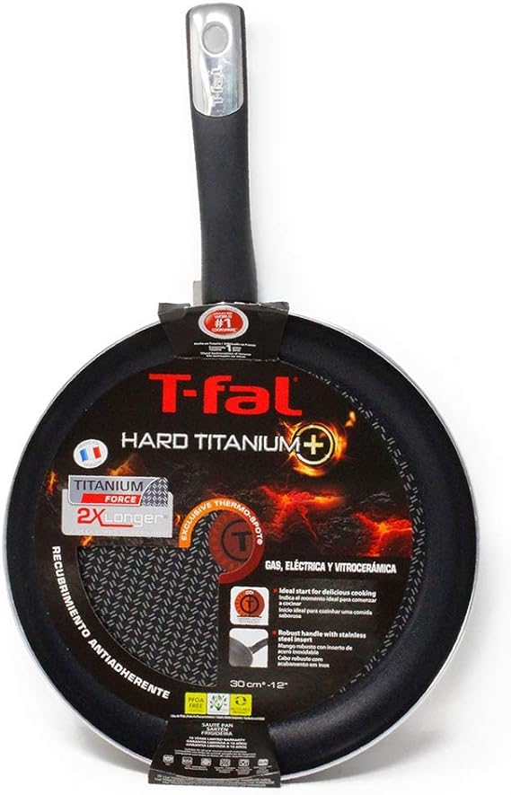 C3820782 Sartén de 30 cm T-Fal Hard Titanium Plus Negro con Antiadherente Titanium 2X