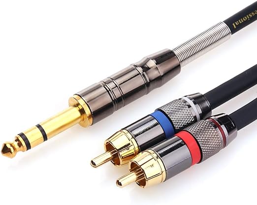 ‎TSN9501 Cable de audio TRS a RCA de 1/4 a RCA de un cuarto de pulgada con conector estéreo de 6,35 mm a doble cable de inserción RCA y cable divisor en Y, 1 metro
