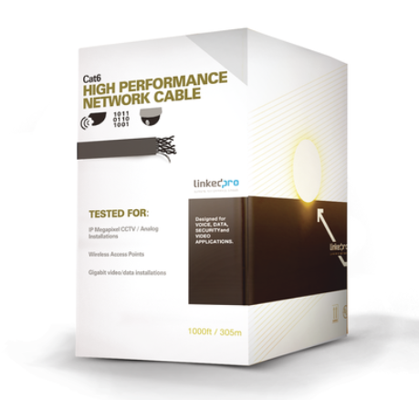 Bobina de cable U/UTP Cat6A de 305 mts, Color Azul, CM, soporta 10G-BaseT para transmisión de frecuencias de hasta 500MHz, UL