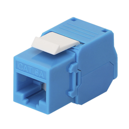 Módulo Jack Keystone Cat6A (toolless), con terminación en ángulo 180 º Color Azul, Compatible con Faceplate y Patchpanel Linkedpro