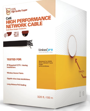 Cable Cat6+ CALIBRE 23 ALTO RENDIMIENTO, ETL,UL, color azul, de 100 metros, super flexible, para aplicaciones de CCTV, video HD, y redes de datos.