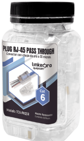 Bote con 50 Plugs Pass through RJ45 Cat6 sin blindaje, con alivio de tensión incluido, chapado de oro a 30 micras para durabilidad extrema