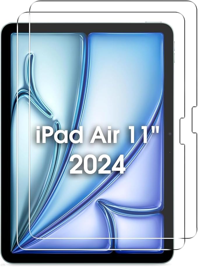 Protector de Pantalla para iPad Air 11 (2025/2024)(6.ª Generación,Model de A2902 / A2903),Mica Cristal Vidrio Templado, Dureza 9H,Bordes Curvos