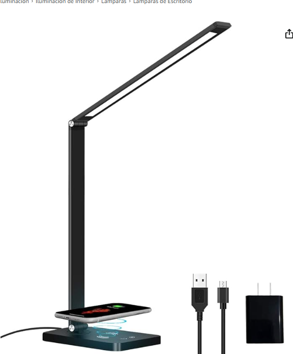 MT-856 Lámpara de Escritorio con Cargador Inalámbrico, Lampara de Escritorio LED con 5 Colores y 3 Niveles de Brillo, Control Táctil, Brazo Ajustable