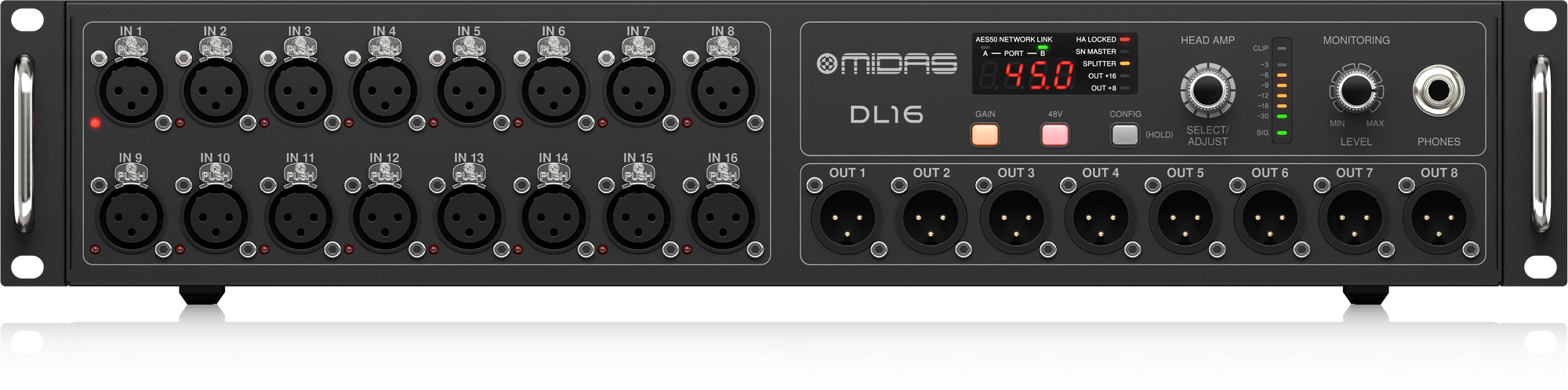 DL16 Midas 16 Input, 8 Output Stage Box with 16 Midas Microphone Preamplifiers, ULTRANET and ADAT Interfaces
