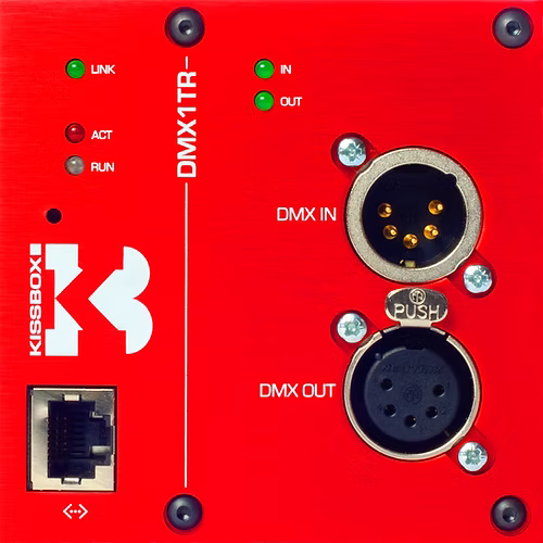 DMX1TR Sends and receives DMX-512 over Ethernet. Artnet compatible