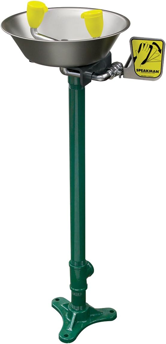 SE-491 Traditional Series Lavado de ojos y cara de emergencia montado en el pedestal, tazón de acero inoxidable 