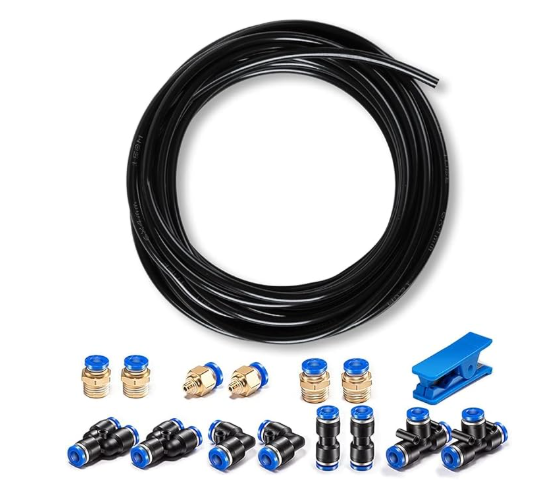 Kit de tubo de manguera de aire de poliuretano negro, 6 mm OD 4 mm ID 40 pies/12 metros para línea de aire o transferencia de fluidos