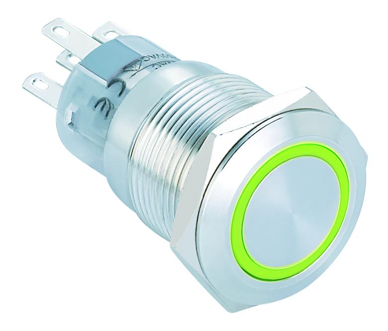 LAS1-AGQ- 11E/42RGB/12V/S 19mm ,flat head Contact Structure : 11: 1NO 1NC Operation type:MOMENTARY Color:RED+ GREEN+BLUE 42 COMMON PIN IN ANODE Voltage:12V
