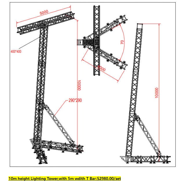 TBAR 10m height lighting tower, with 5m wdith