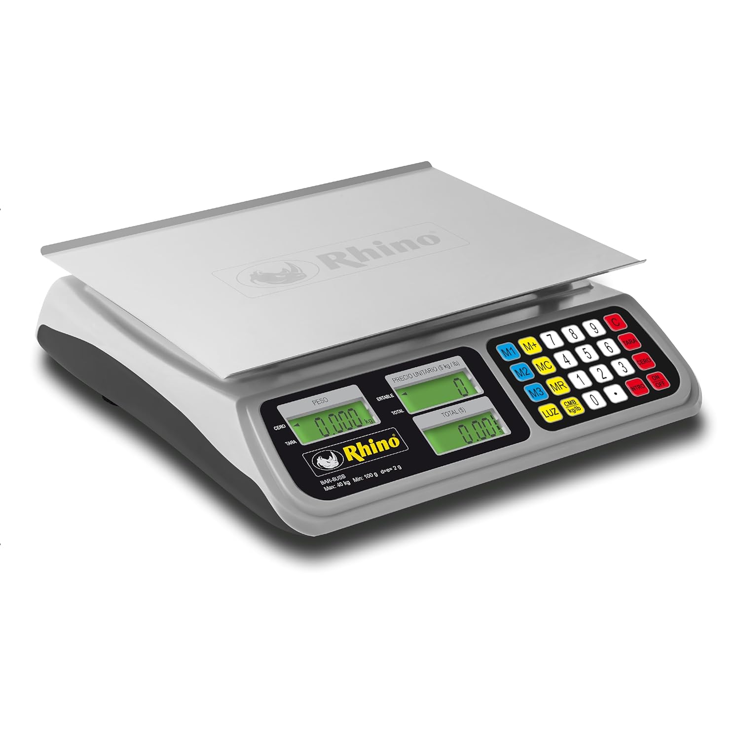 BAR-8RS Báscula Digital Comercial, 40 kg / 2g Precisión, Puerto USB para Conexión a PC, Compatible con Programas de Punto de Venta en el Mercado, Batería