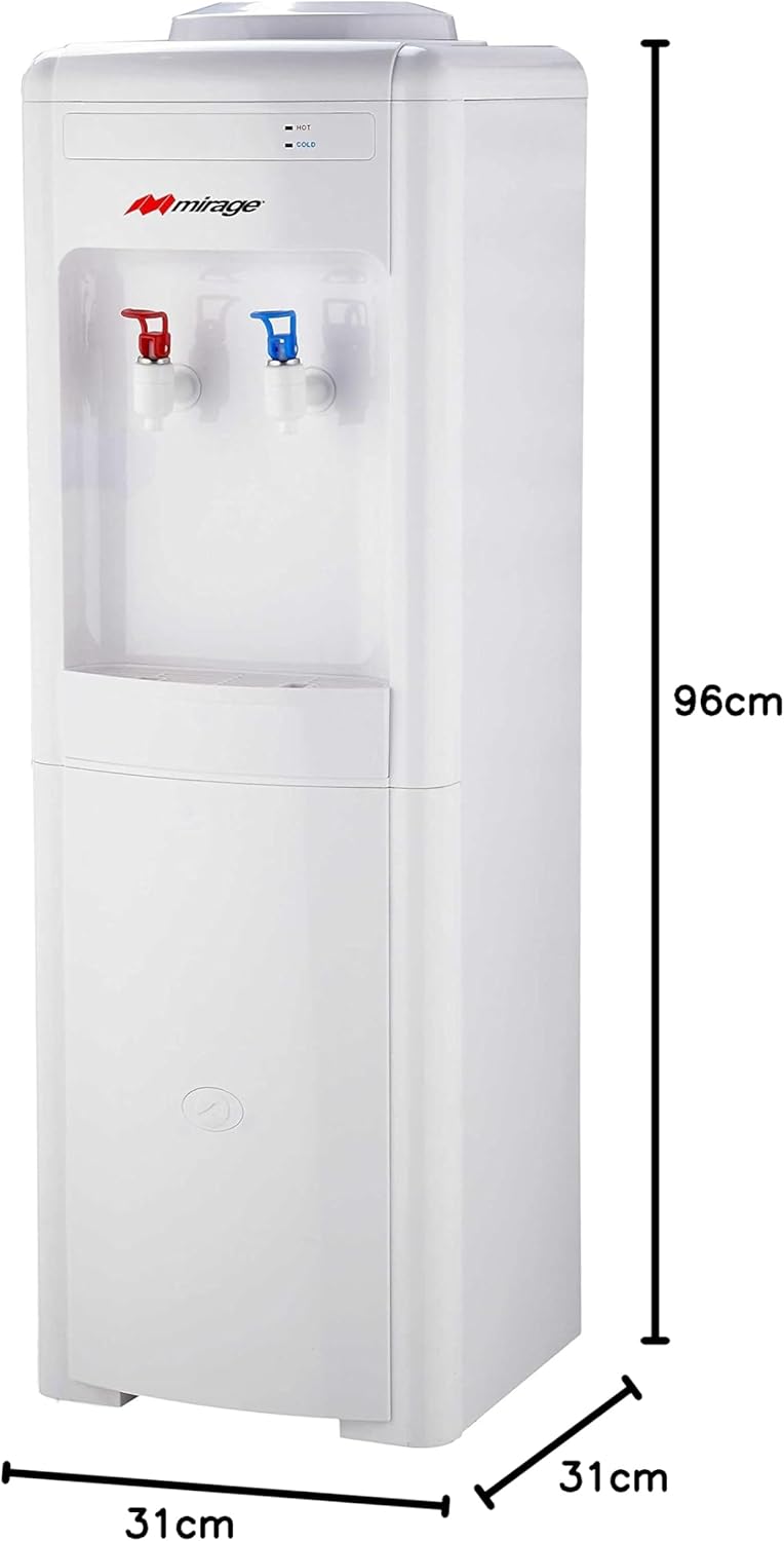 MDD10CB  Despachador de Agua Mirage, garrafon 20 lts., serie Disx 10, agua fria y caliente, gabinete de almacenamiento integrado, color Blanco modelo MDD10CB-BLANC 