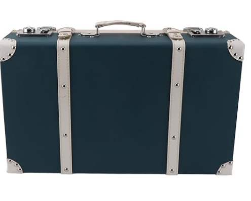 Maletas Decorativas de, Maleta Pequeña Europea de Cuero PU, Caja Decorativa con Correas de Viaje (Color carne verde oscuro)