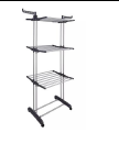 CDR-12172 Foldable double-pole threetier clothes drying rack. Stainless steel 201+PP Color: Grey 2 hooks 4 wheels Wheels 360 degrees turnable.