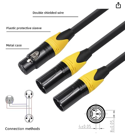 Cable Divisor XLR Equilibrado, Cable Divisor de Micrófono XLR Hembra a Macho de 3 Pines de 1 M/3,2 Pies 1 Hembra a 2 Macho