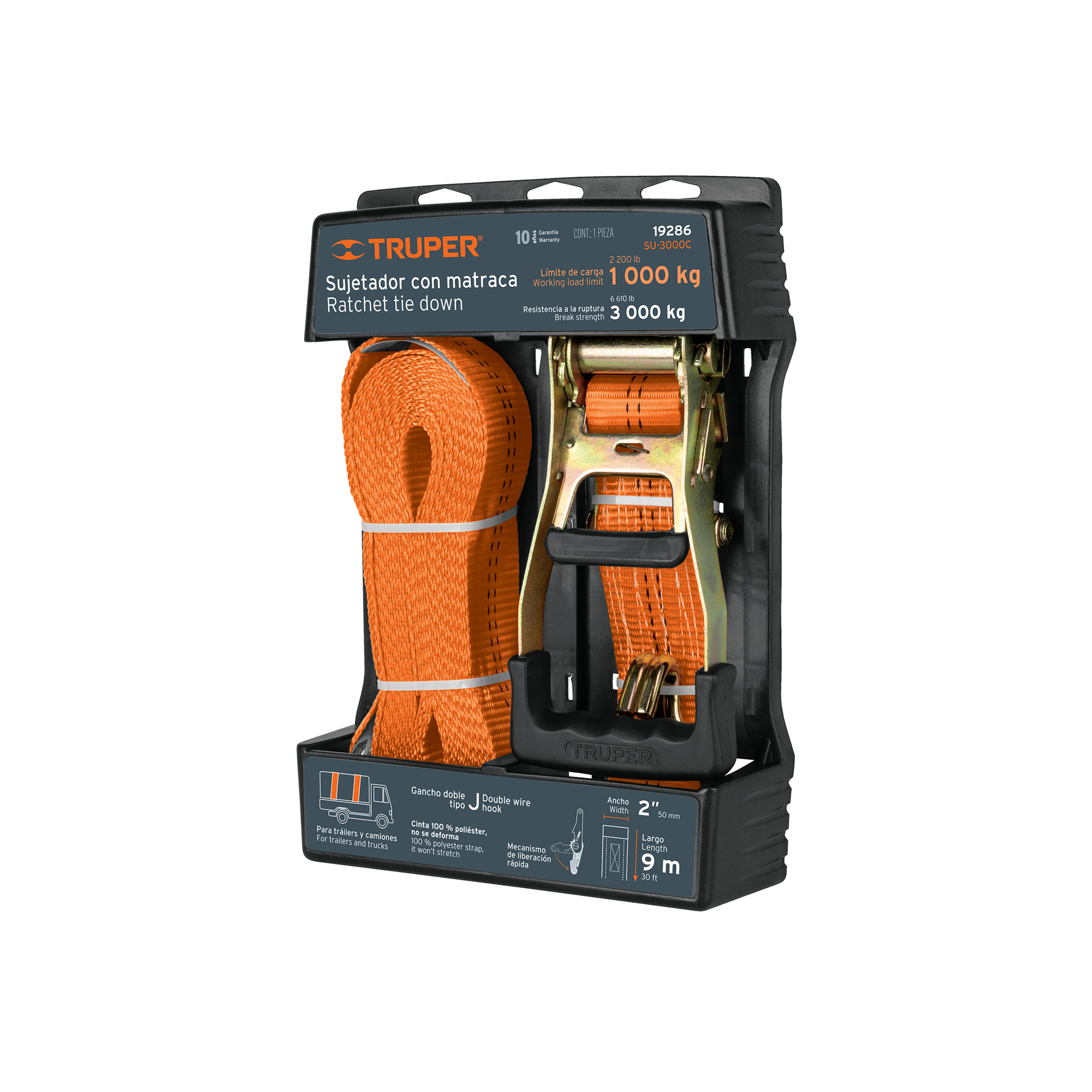 SU-3000C SUJETADOR CON MATRACA carga máxima 3000 kg, Truper